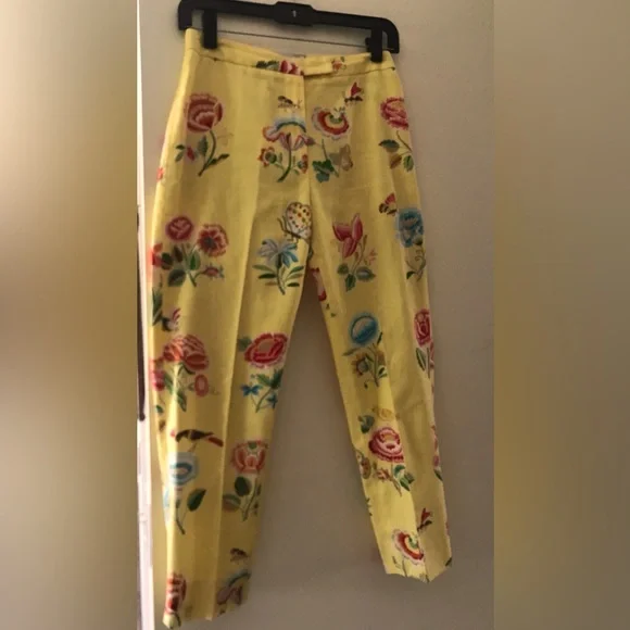Vintage Judy Lee Cole Cropped Pants High Rise Size 4 Retro Yellow floral - Picture 1 of 4